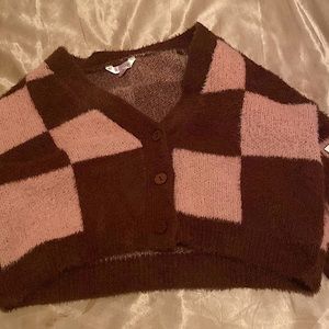Pink and brown checkered sweater